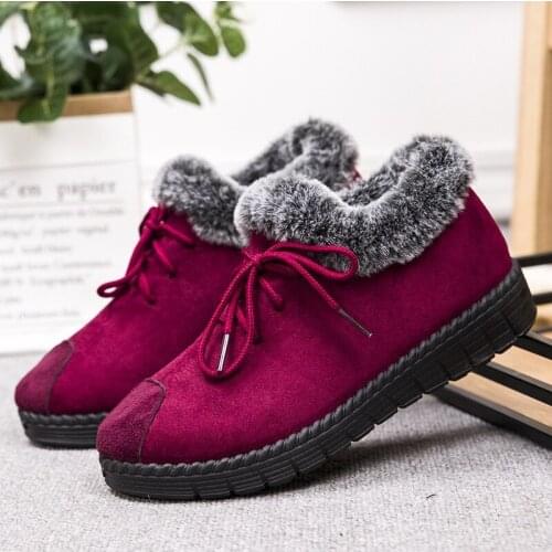 ZXWFOBEY Fur Ladies Casual Flats Slip On Lace-up Platform Womens Rubber Womens Winter Shoes Non-slip Comfortable Mother Shoes