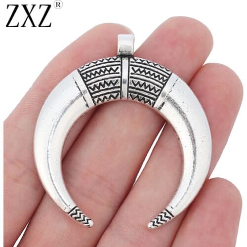 ZXZ 5pcs Tibetan Silver Large Crescent Moon Double Horn Charms Pendants for Jewelry Making Findings 50x46mm