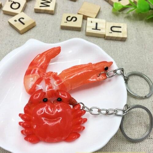 1 PC Cute Resin Shrimp Crab Shaped Keychains Alloy Keychain Crafts Decor Bags/Cars Keys Charms