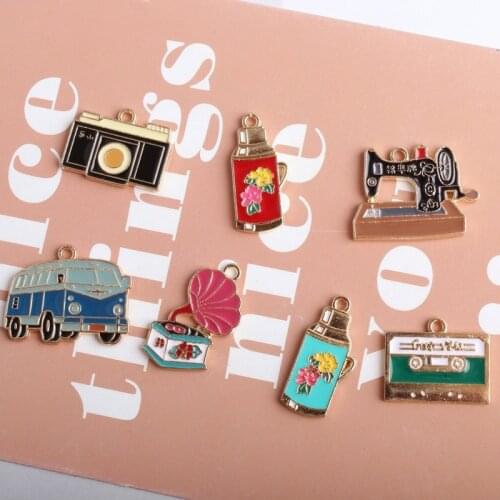10pcs/Lot Enamel Houseware Car Tape Thermos K Golden Color DIY Jewelry Earring Bracelet Keychain Charms Accessories