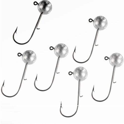 10pcs/lot Lead Head Jigs Hook 2G-7G All Size Round Ball Jig Head Hook Weedless Lead Long Shank Jig Head for Soft Worm Fishing
