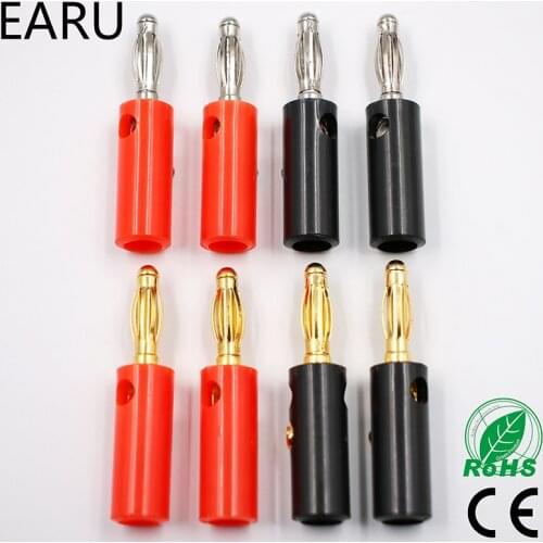 10pcsAudio Speaker Screw Banana Gold Plate Plugs Connectors 4mm IN STOCK FREE SHIPPING Black Red Facotry Online Wholesale Golden