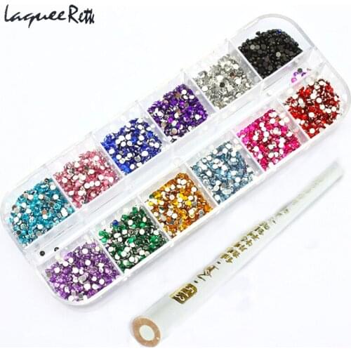 12 Colors Nail Rhinestones 2mm Acrylic Nail Art Rhinestones Decoration Dotting Pen Tool For UV Gel Phone DIY Nail Supplies Tools