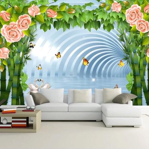 Custom 3D Photo Wallpaper Murals Rose Flower Swan Expand Space TV Background Wall Painting Living Room Bedroom Home Decoration