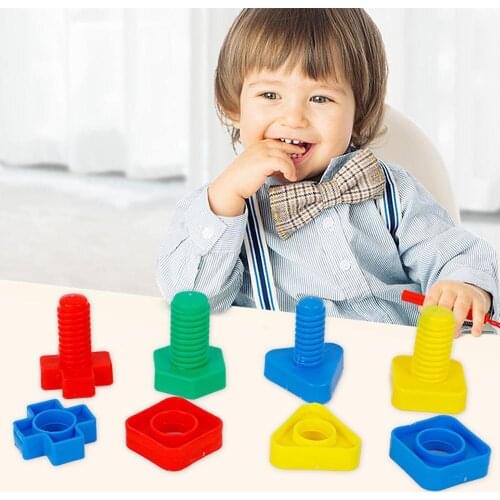 Kids 4Pair Jumbo Nuts and Bolts Toys Kit Montessori Screw Insert Building Blocks Construction Brick Shape Matching Game Toy
