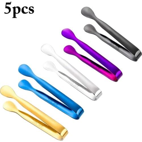 5 Pairs Stainless Steel Ice Tongs Creative Sugar Tongs Food Tongs Mini Coffee Sugar Clip Small Clamp Tong Clips Barware