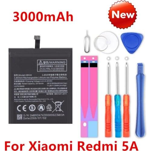 BN34 Phone Battery For Xiao mi Redmi 5A Redrice 5A 3000mAh BN34 Original Replacement Battery + Tool