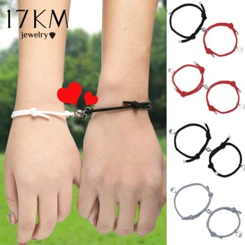 17KM 2pcs Stainless Steel Magnetic Friendship Lovers Couples Bracelets Attractive Love Rope Bracelet Men Women Gift Jewelry