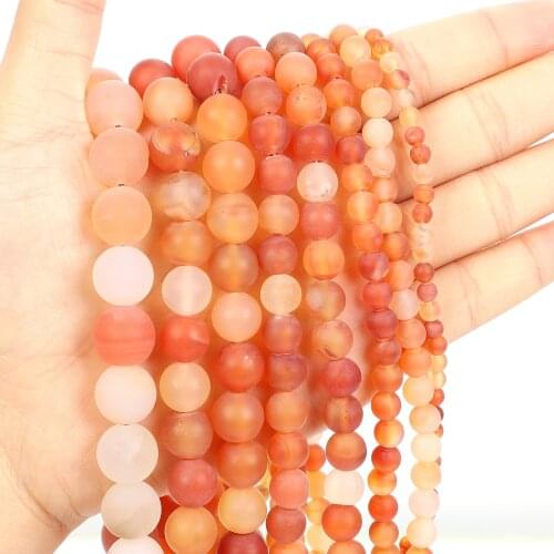Natural Stone Beads Frosted Natural Red Agate Charm Round Loose Beads for Jewelry Making Needlework Bracelet DIY 4-12 MM