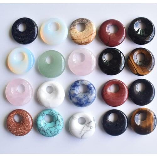 2020 New high quality Assorted natural stone gogo donut charms pendants beads 18mm for jewelry making Wholesale 20pcs/lot free