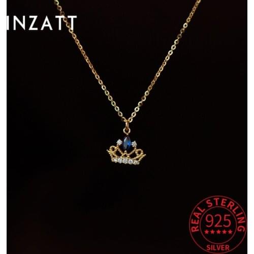INZATT Real 925 Sterling Silver Zircon Crown Pendant Choker 14k Gold Necklace For Women Bohemian Fine Jewelry Drop Shipping