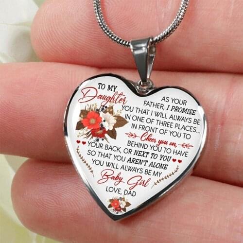 High Quality To My Daughter Heart Pendant Necklace Heart Neckchain Choker Jewelry Gift Bithday Gift for Daughter and Baby Girls