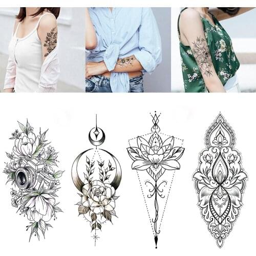 Black Arms Tattoo Flowers Tattoo Women New Waterproof Temporary Black Tattoo Sticker Body Art Hand Foot for Girl Women Men