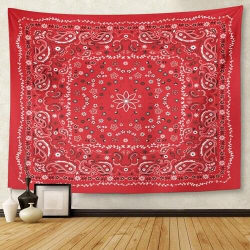 Black Scarf Red Paisley Bandana Colorful Border Floral Tapestry Wall Hanging for Living Room Bedroom Dorm 60x80 Inches