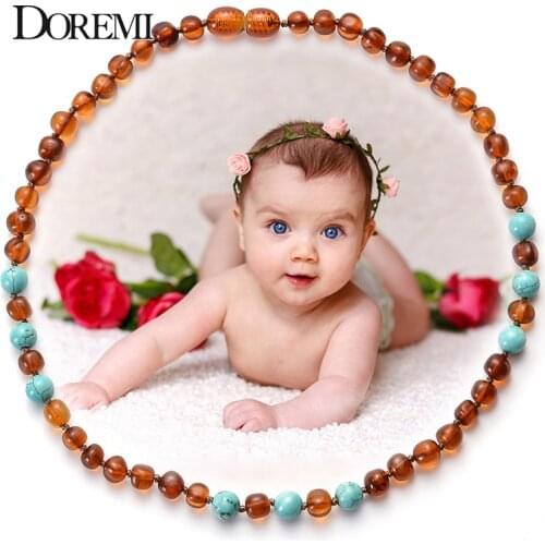 DOREMI Natural Stone Baltic Amber Necklace for Baby Turquoises Ambers Beads(Cognac) Necklace Bracelet Amber Jewelry for Kid
