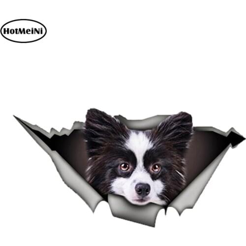 HotMeiNi 13cm x 6.7cm Black and White Pomeranian Car Sticker Torn Metal Decal Reflective Stickers Waterproof Pet Car Styling