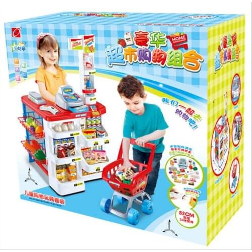 Toys for children KIDS TOYS Cash Register Shop Trolley Cart Supermarket Checkstand with A Shopping Cart Kitchen Pretend Play Toy