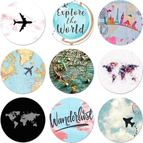 World Map Travel Plans Pattern Icons Pins Badge Decoration Brooches Metal Badges For Backpack Decoration