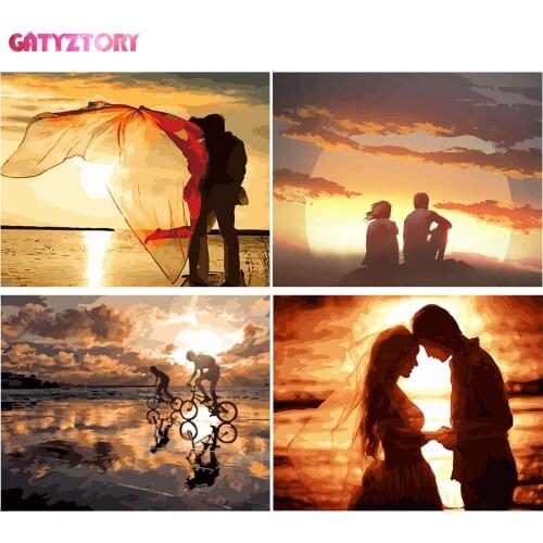 GATYZTORY fall in love DIY Painting By Numbers seaside Sunset Picture By Numbers Landscape Wall Art Acrylic Paint Home Decor Art