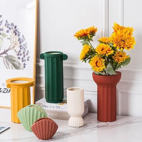 Roman Column Ceramic Vase Sculpture Ornaments Living Room Flower Arrangement Container Dried Vases Home Decoration Accessories