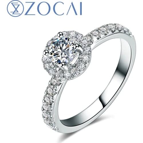ZOCAI Ring 0.74 Cttw certified genuine diamond engagement ring 18K white gold diamond ring W05486