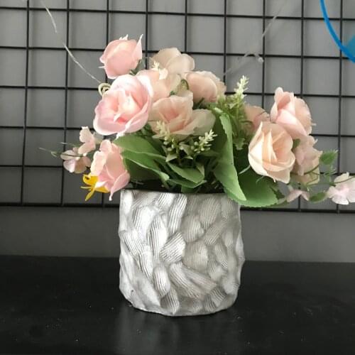 Round Stone Pattern Natural Rock Pot Molds Handmade Silicone Gel Concrete Flowerpot Mould for Cement Vase Making