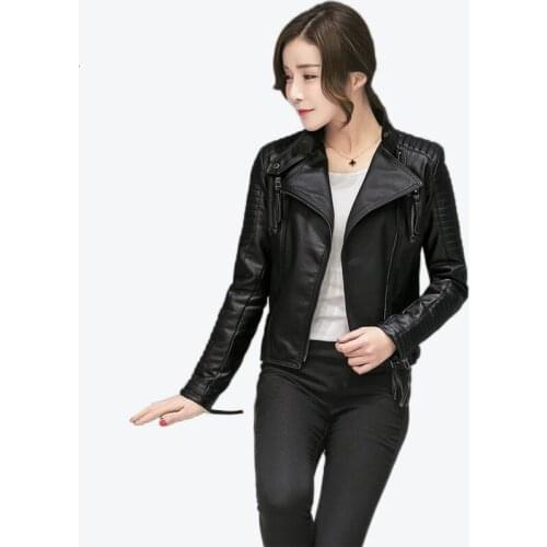 Faux Leather Buckle Belt Multi Zipper Women PU Jackets Stand Collar Short Motorcycle Woman Coats 2020 Winter Slim Female Outwear