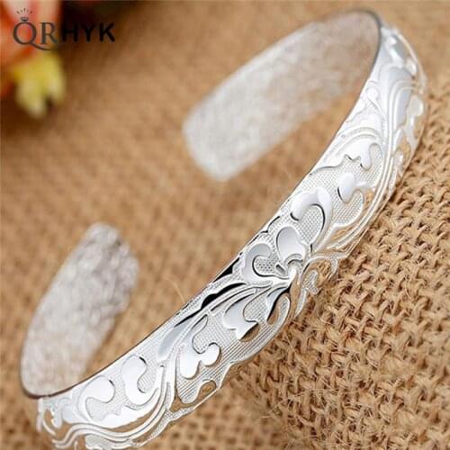 Hot Womens Silver Plated Bezel Cuff Bangle Open Bracelet Female Models Blossoming Jewelry