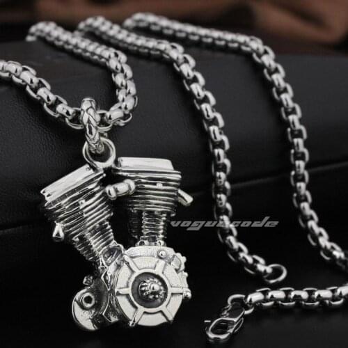LINSION Heavy Rumble Motorcycle Engine 925 Sterling Silver Mens Biker Rock Punk Pendant 8Q013