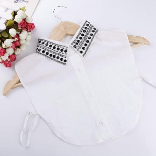 Fashion Women Handmade Beads False Collars Adjustable Detachable Shirt Blouse Tops Collar for Sweater Dress White Fake Collars