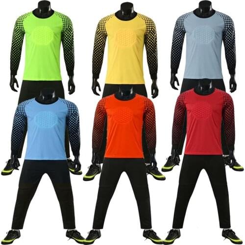 Men long sleeve green goalkeeper soccer jersey set adult goalkeepers orange football uniform long pants DIY name number