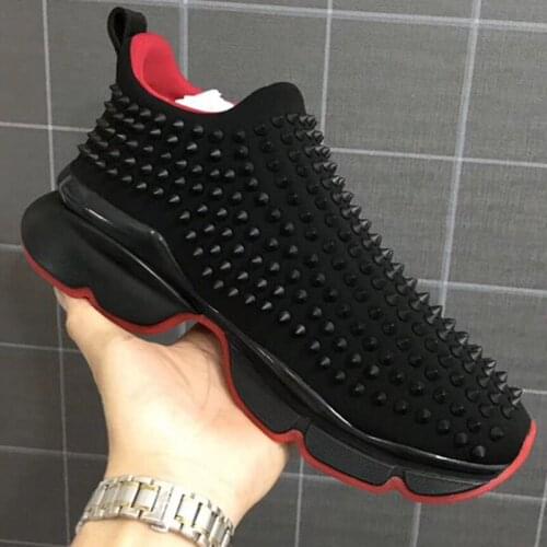 Brand Design Mens Sneakers Fashion Vamp Rivet Slip-On Casual Platform Shoes Elastic Fabric Vulcanized Flat Male Footwear