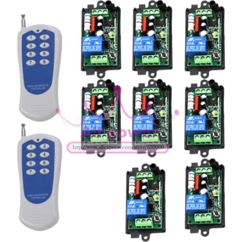 New AC 110V 220V 1 channel wireless RF remote control switch /room lights remote control switch remote 8 receiver+2 transmissor