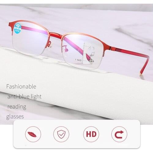New Fashion Multi-focus Reading Glasses Lightweight Anti-blue Light Presbyopic Glasses Metal Half-frame Business Reading Glasses