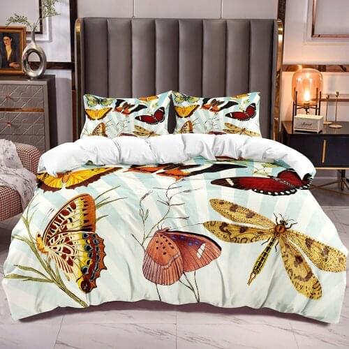 Teens Duvet Cover Butterfly Dragonfly Print Kids Comforter Cover Corner Ties Boys Girls Bedding Duvet Cover White Reverse