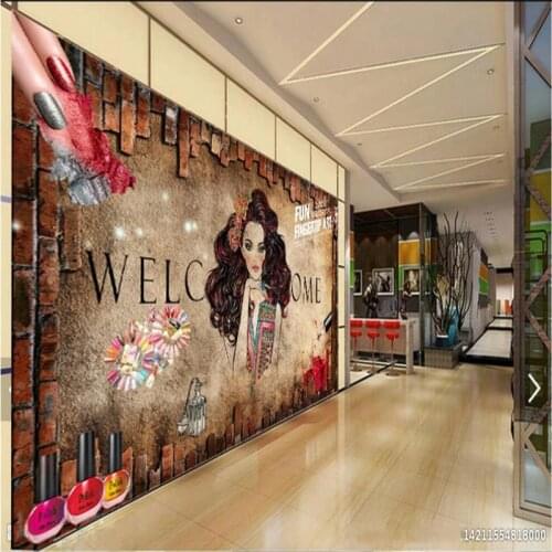 Custom Nail Shop Personality Mural Retro Nail Art Brick Wall Background Wallpaper 3D Beauty Salon Industrial Decor Wall Paper 3D