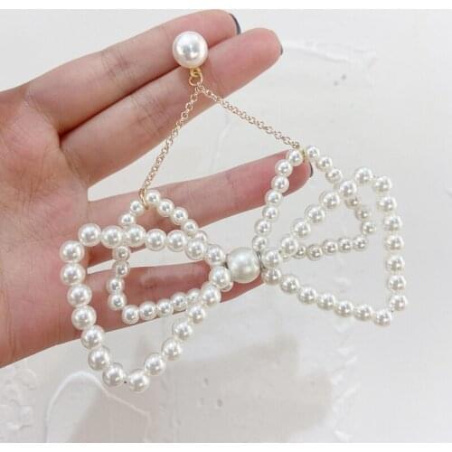 Exaggerated Elegant New Pearl Beads Bowknot Drop Earrings For Women Fashion Brincos Party Jewelry Ear Accessories