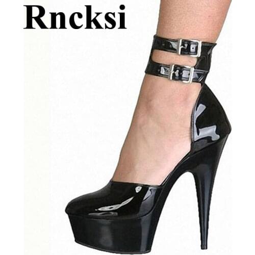 Rncksi New black Ankle Strap Style 15cm High Heel Sandals Platforms Pole Dance Model Shoes 6 inch cover heel womens Sandals