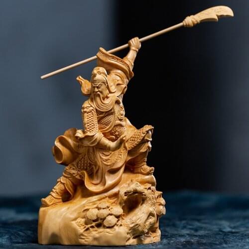 Boxwood Traditional Chinese Three Kingdoms GuanYu Wood Statue Office Decoration Feng Shui Ornaments Collection Wood Sculpture