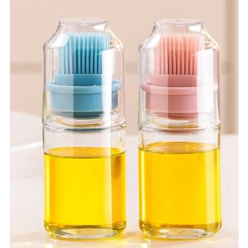 Silicone Oil Brush Set Oil Dispenser Bottle With Brush Oil Bottle For Outdoor Barbecue Kitchen Cooking Oil Barbecue Tool Gadgets