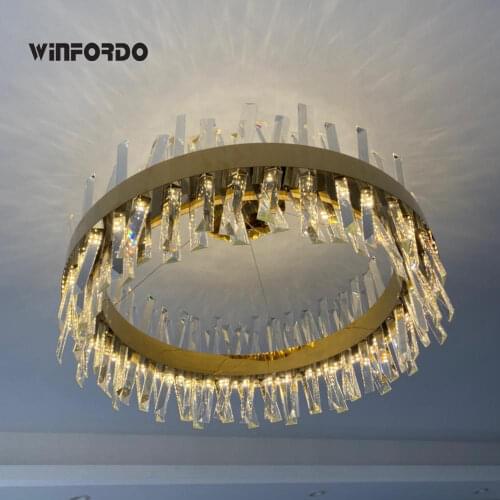 Morden Led Crystal Chandelier Lighting for Living Room Made of Polished Stainless Steel 110V / 220V Pendant Lamp