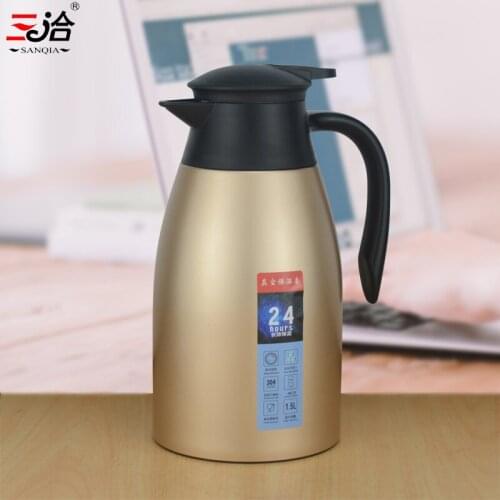 1.5L Stainless Steel Thermos Flask Tea Coffee Carafe Double Wall Vacuum Insulated With Press Button Water Bottle Flask Pot
