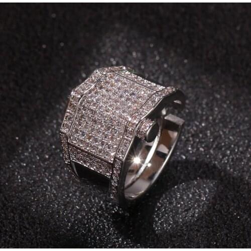 Hip Hop Jewelry Gift Fashion Charm Geometric CZ Rings Micro Paved Adjustable Full Bling Iced Cubic Zircon Luxury for Men Women