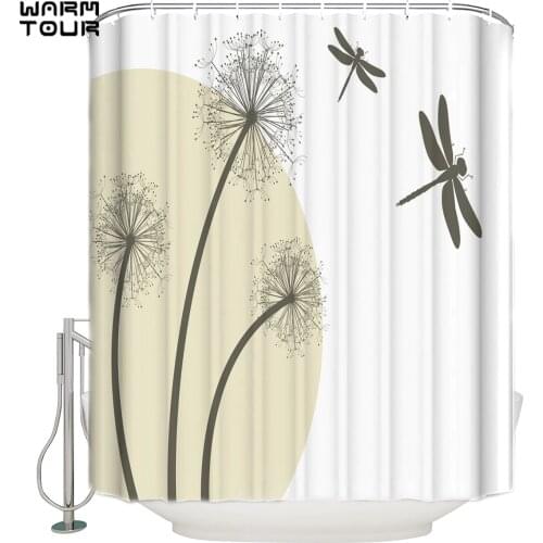WARMTOUR Shower Curtain Dandelion Dragonfly Extra Long Fabric Bath Shower Curtains Mildew-resistant Bathroom Decor with Hooks