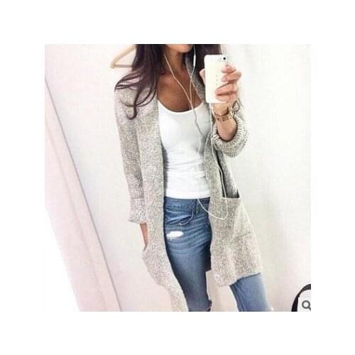 Womens Autumn And Winter Cardigan Sweater Solid Color Women Medium Length Long Sleeve Coat