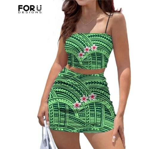 FORUSEDIGNS Polynesian Style Plumeria Printed Womens Casual Two Piece Set Skirt Cami Tube Top And Mini Skirt Set Vestido Verano