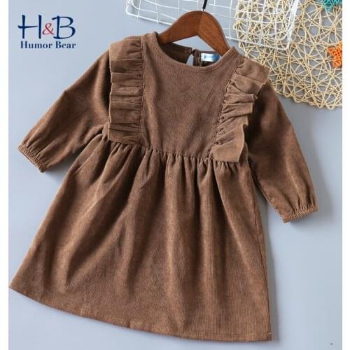 Humor Bear 2021 Girls Dress Spring Autumn Round Collar Long Sleeve Solid Color Warm Sweet Children Princess Dress For 2-6Y