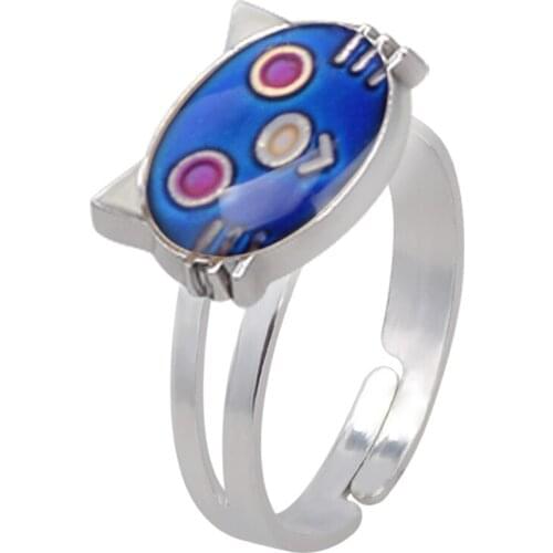 1pc Cat Mood Ring Color Change Mood Ring Adjustable Emotion Feeling Changeable Temperature Ring Animal Jewelry Dropshipping