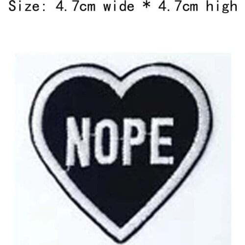 10pcs NOPE Black white heart embroidery patch Free shipping for left chest 4.7cm high badges iron on sew on for DIY clothing