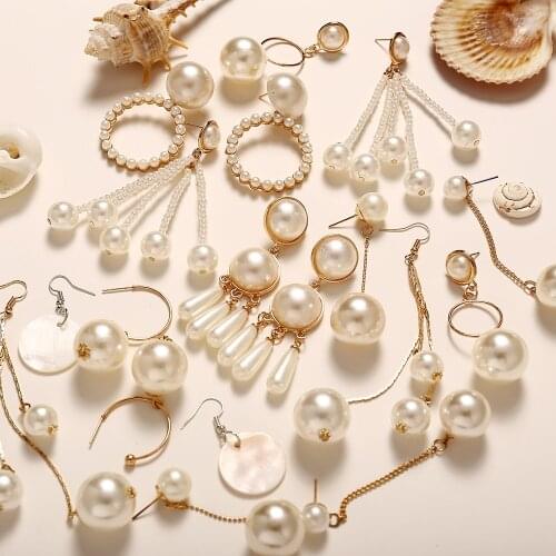 17KM Big Simulated Pearl Earrings For Women Lover Geometric Gold Round Heart Drop Dangle Earring 2020 Korean Statement Jewelry